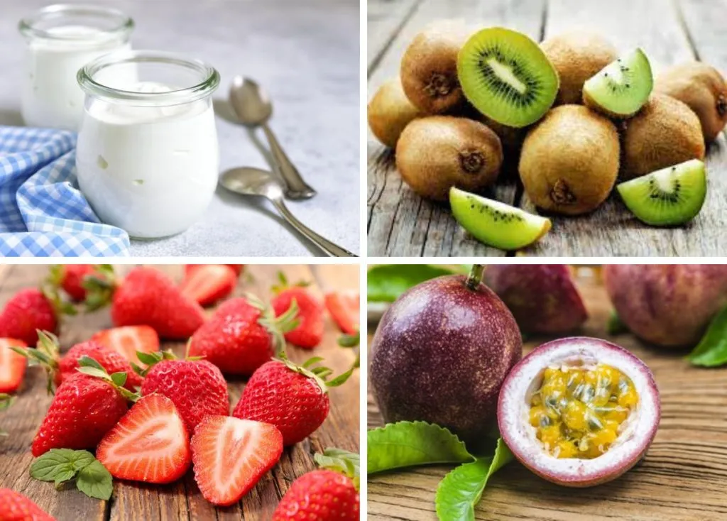 Nguyên liệu làm sữa chua uống với trái cây tươi