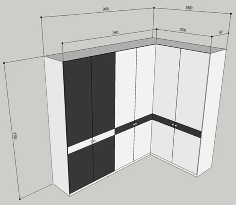 Kích thước tủ quần áo chữ L