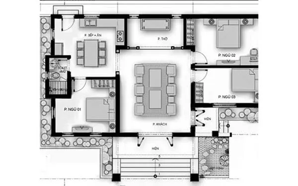 Bản vẽ mặt bằng nhà 3 gian truyền thống