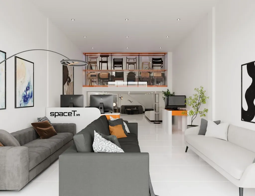Tầng trệt và tầng lửng của showroom là nơi để bạn trải nghiệm các sản phẩm nội thất phòng khách và phòng ăn