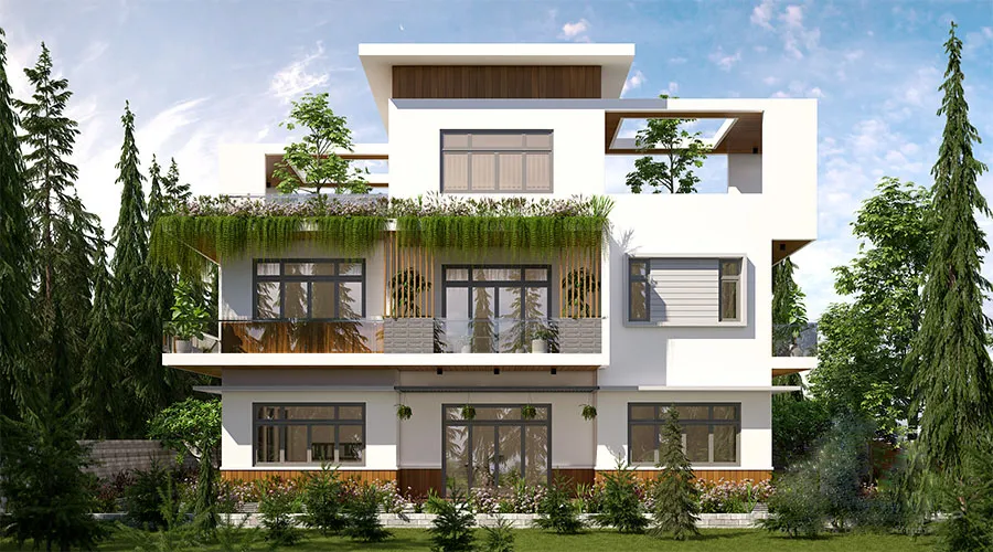 Mẫu thiết kế nhà vườn 3 tầng có thang máy