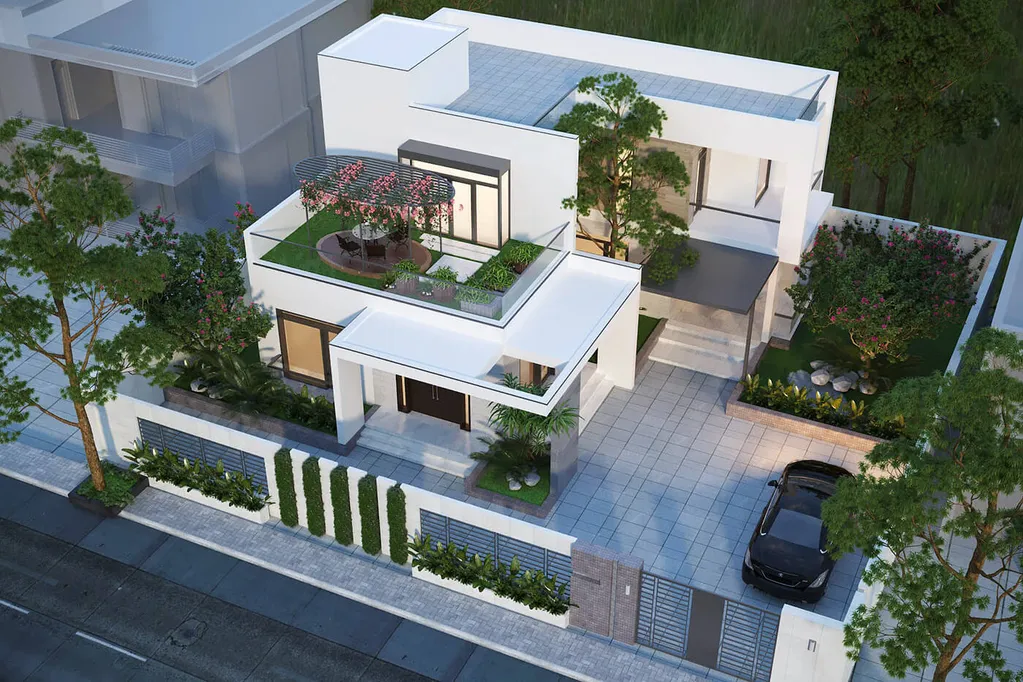 Mẫu thiết kế sân thượng nhà vườn mái bằng