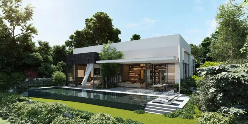 Mẫu nhà vườn tối giản với mái bằng