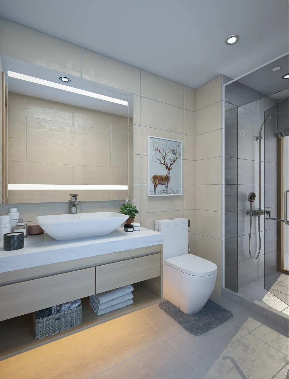 Chọn lựa gạch ốp lát và bổ sung ánh sáng phù hợp để đảm bảo an toàn khi sử dụng không gian nhà vệ sinh