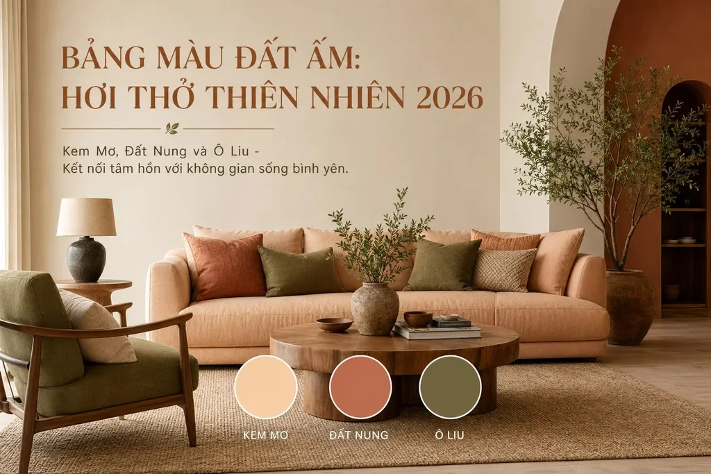 Bảng màu đất ấm - màu sắc của năm 2026 cho nội thất