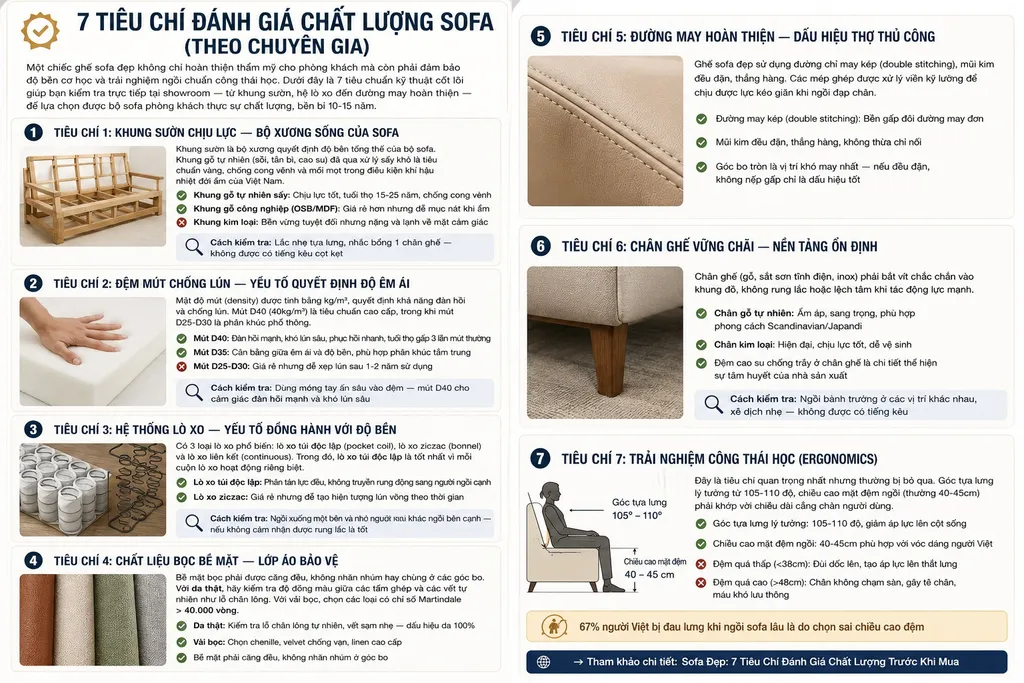 7 tiêu chí đánh giá chất lượng sofa