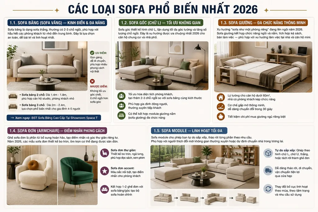 Các loại sofa phổ biến nhất 2026