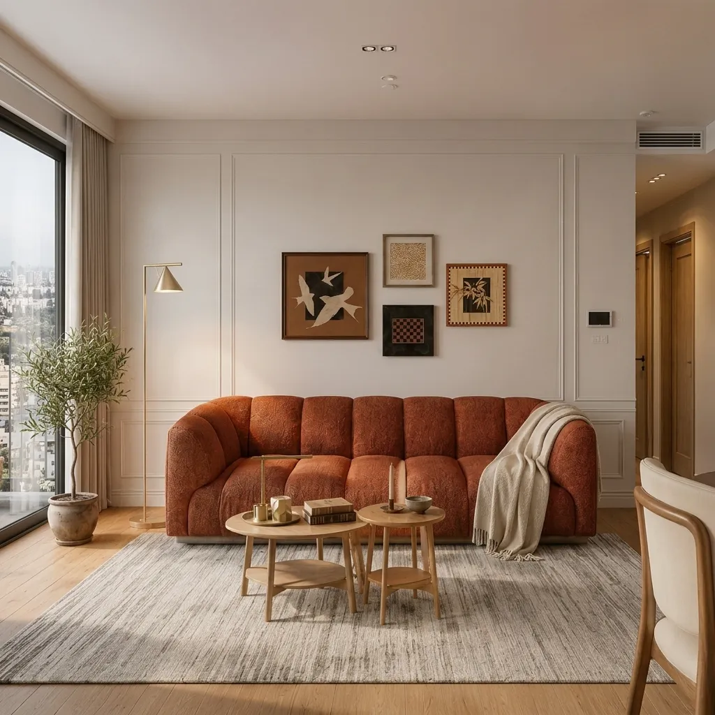 Combo phòng khách Romeo và Juliet với sofa VERONA màu cam đất nung