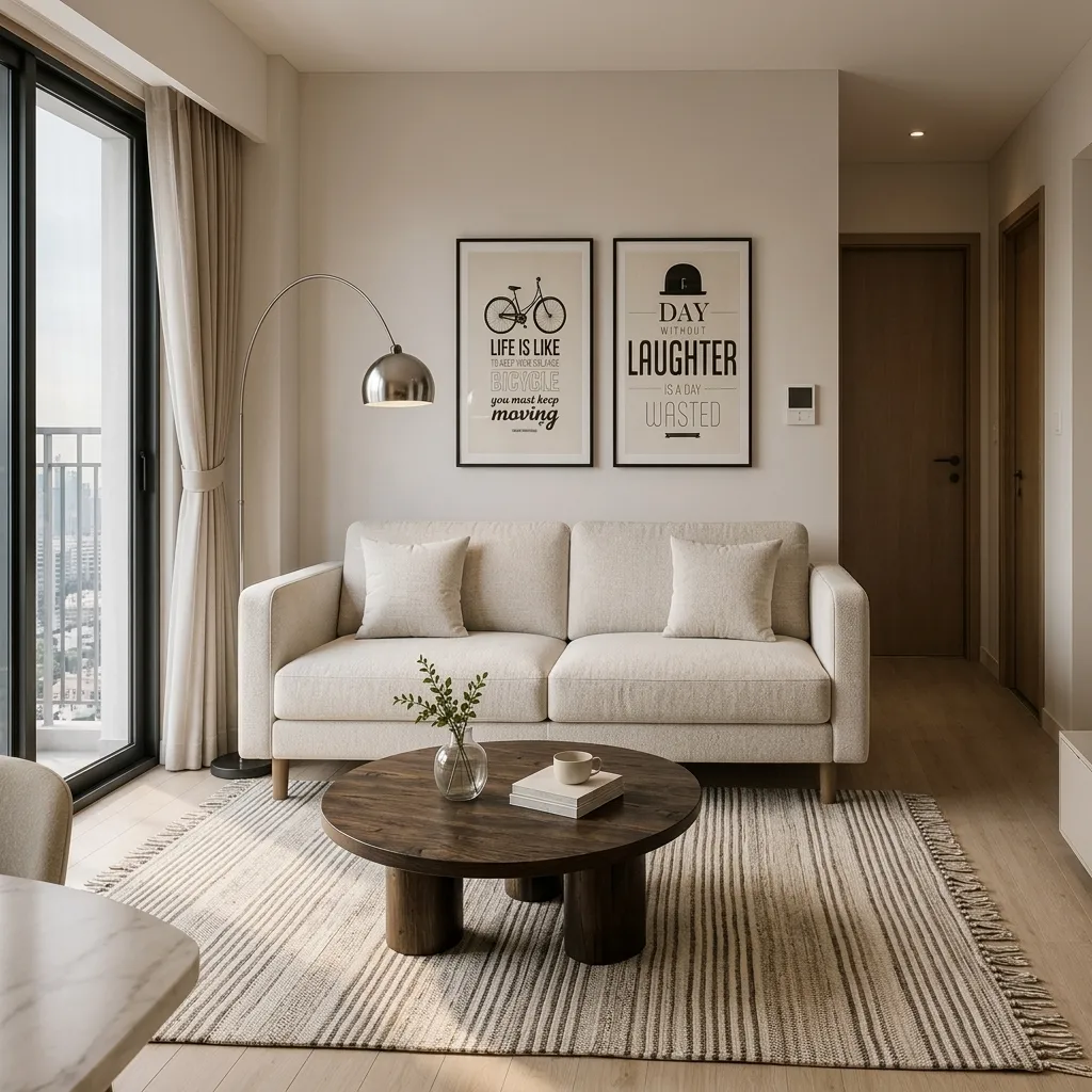 Combo phòng khách Quiet Living với sofa Dalumd 301 trắng kem