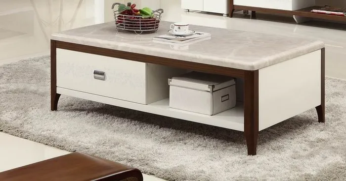 Bàn sofa thấp làm từ tấm nhựa PVC giả vân đá