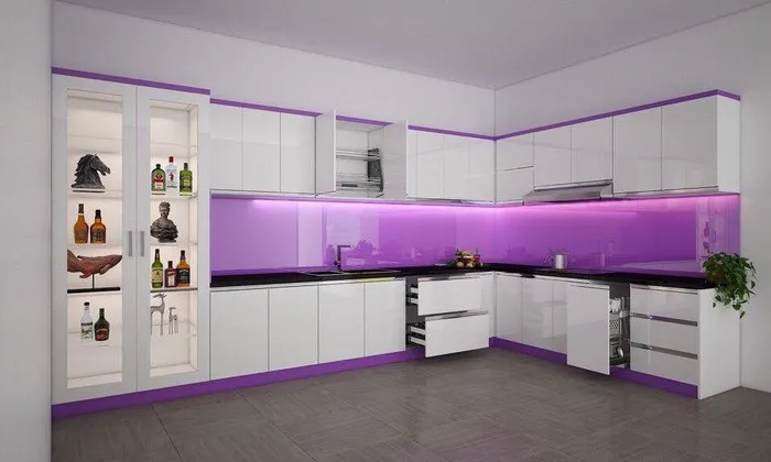 Tủ bếp acrylic màu tím cuốn hút cho nhà bạn