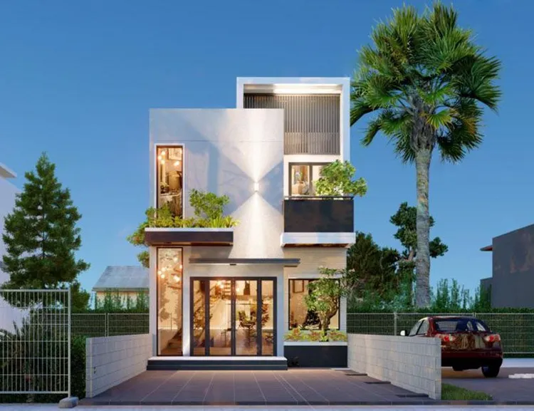 Mẫu nhà ống được thiết kế 2 tầng với kiểu khối hộp độc đáo và sang trọng