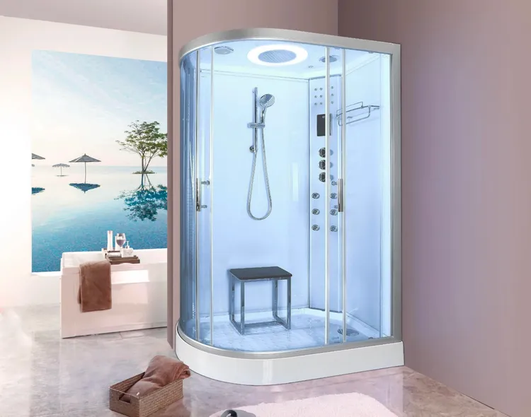 Bồn tắm đứng hợp kim nhôm mạ crom có thiết kế độc đáo, hiện đại và sang trọng, tạo ra một điểm nhấn đặc biệt cho không gian phòng tắm.
