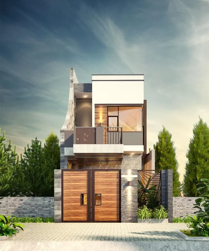 Nhà ống 2 tầng được trang bị cửa sổ bằng kính giúp đón ánh nắng tự nhiên hiệu quả