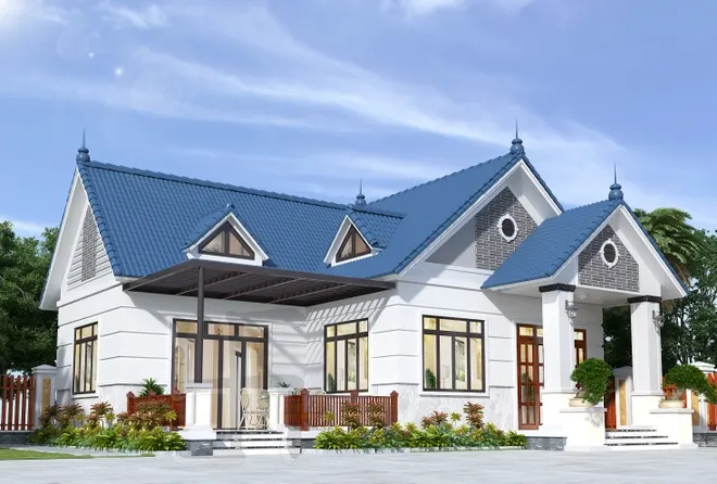Khu vực sân vườn rộng lớn, được trang trí với các loại cây xanh, hoa lá, hồ cá và đài phun nước để tạo không gian sống đẹp mắt và gần gũi với thiên nhiên.