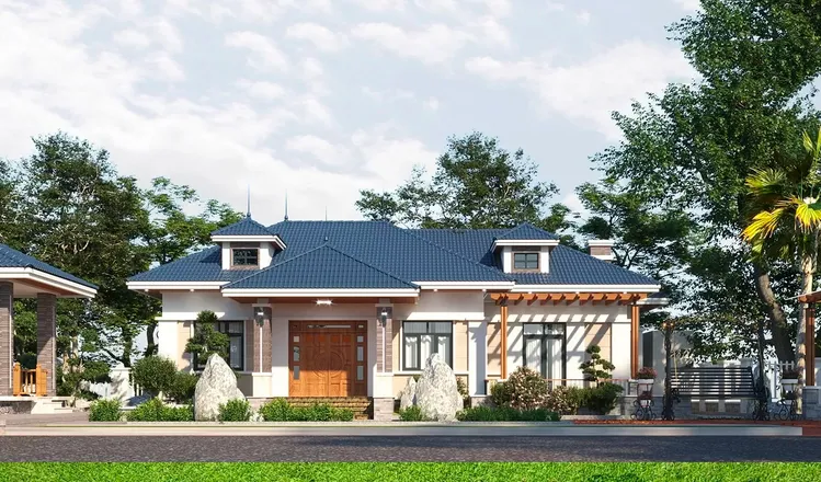 Về kiến trúc, nhà cấp 4 mái Nhật thường có mái chính hình tam giác, tạo cảm giác rộng rãi và thông thoáng. 