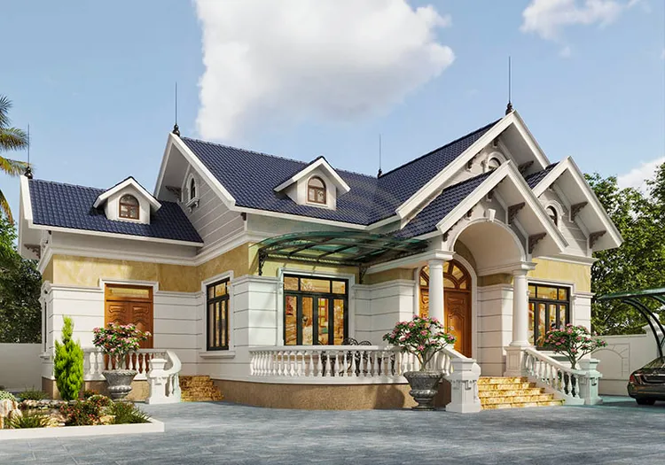 Các kiểu nhà phòng cách Châu thường được tô điểm bởi thiết kế sân vườn hoặc tiểu cảnh một cách khéo léo và hài hòa với tổng thể chung của kiến trúc nhà