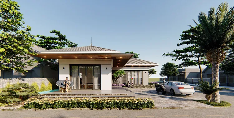 Nhà mái Nhật 1 tầng thiết kế theo kiểu mái dốc có nét tương đồng với mái Thái