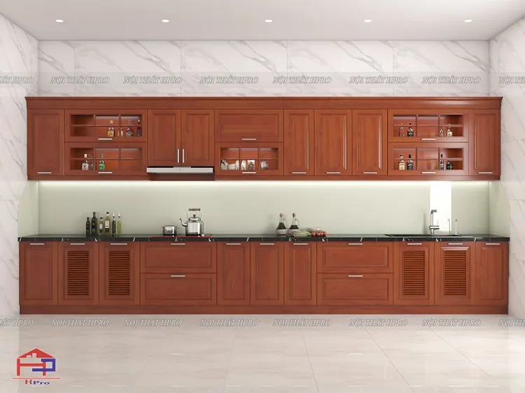 Tủ bếp inox cánh gỗ xoan đào chống ẩm và mối mọt tuyệt đối