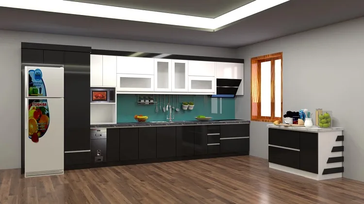Sự kết hợp khéo léo tài tình giữa bàn bếp, tủ bếp đã tạo ra một không gian nấu nướng rất ấn tượng và đặc sắc