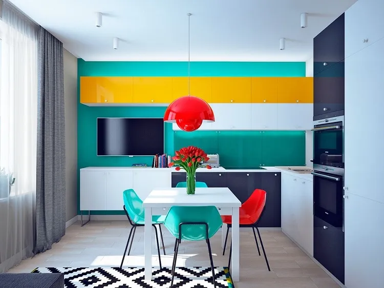 Mẫu tủ bếp kết hợp sắc màu nổi bật theo phong cách Pop Art