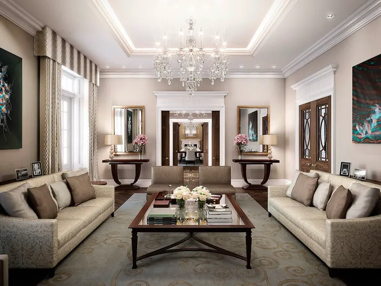 Mẫu phòng khách với phong cách đương đại, được trang trí đơn giản nhưng tinh tế.