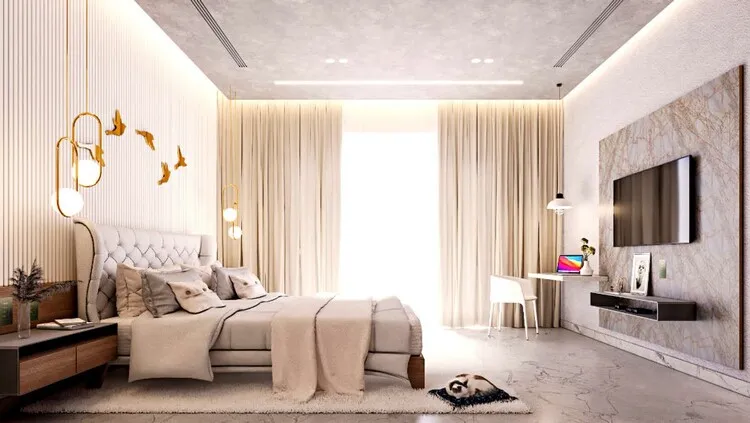 Phòng ngủ master trong căn hộ chung cư với thiết kế hiện đại, đơn giản, ấm cúng.