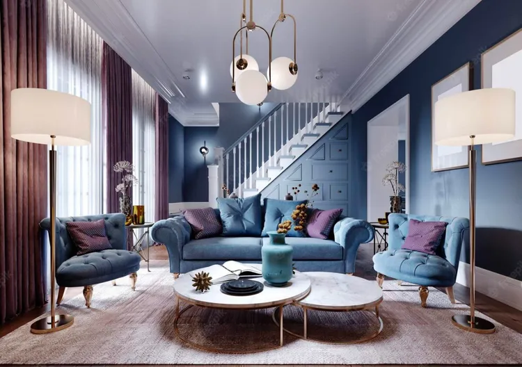 Xu hướng thiết kế phòng khách nhà ống theo phong cách Art Deco ngập tràn màu sắc.