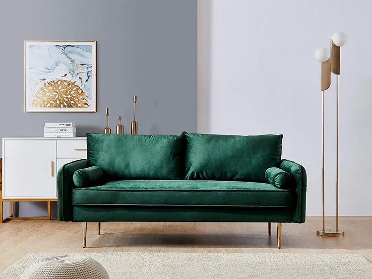 Ghế sofa thiết kế hiện đại bọc vải nhung màu xanh ngọc
