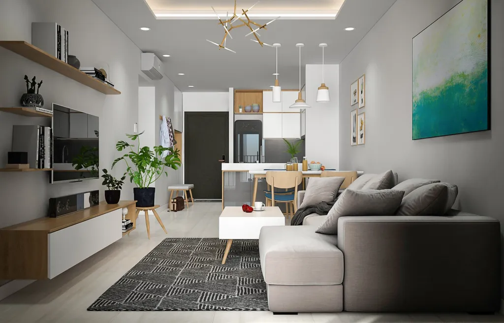 Mẫu thiết kế nội thất chung cư 2 phòng ngủ kiểu Bắc Âu gần gũi