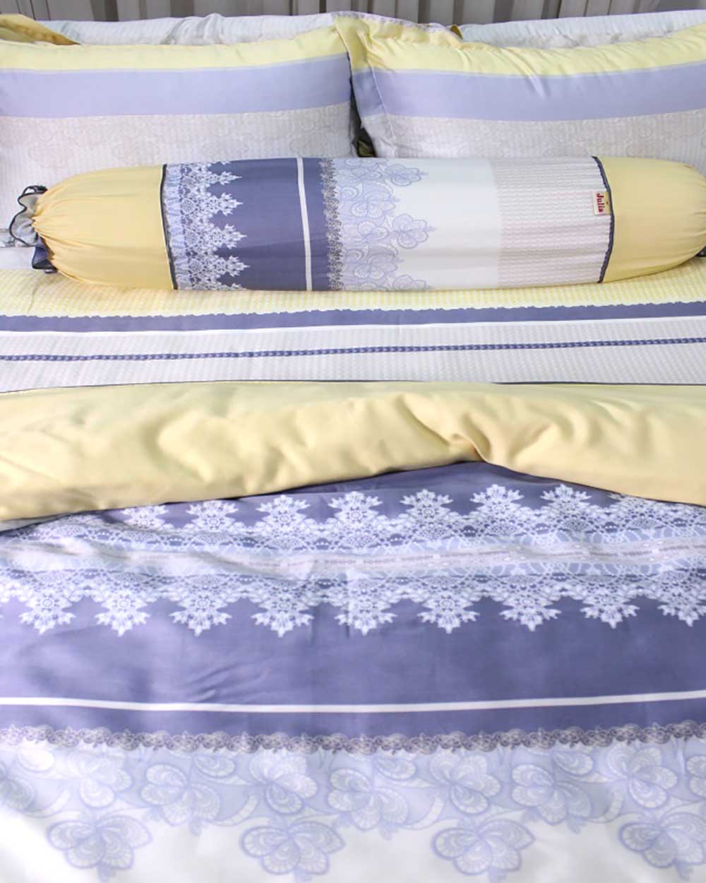 Bộ Vỏ Chăn Ga Gối Tencel Sọc Xanh Vàng