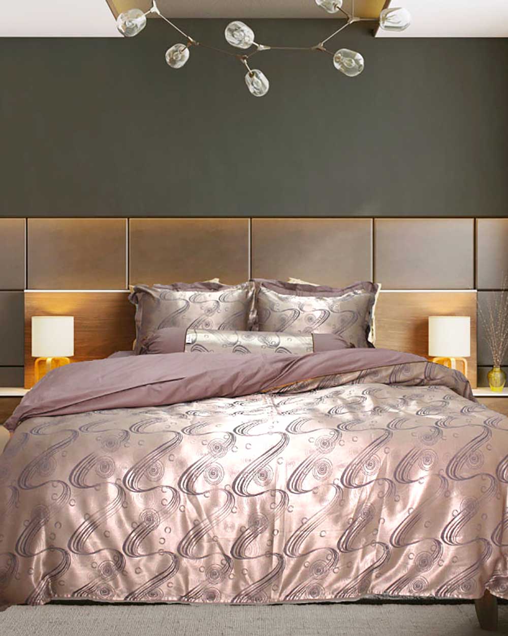 Bộ Vỏ Chăn Ga Gối Satin Gấm Nâu