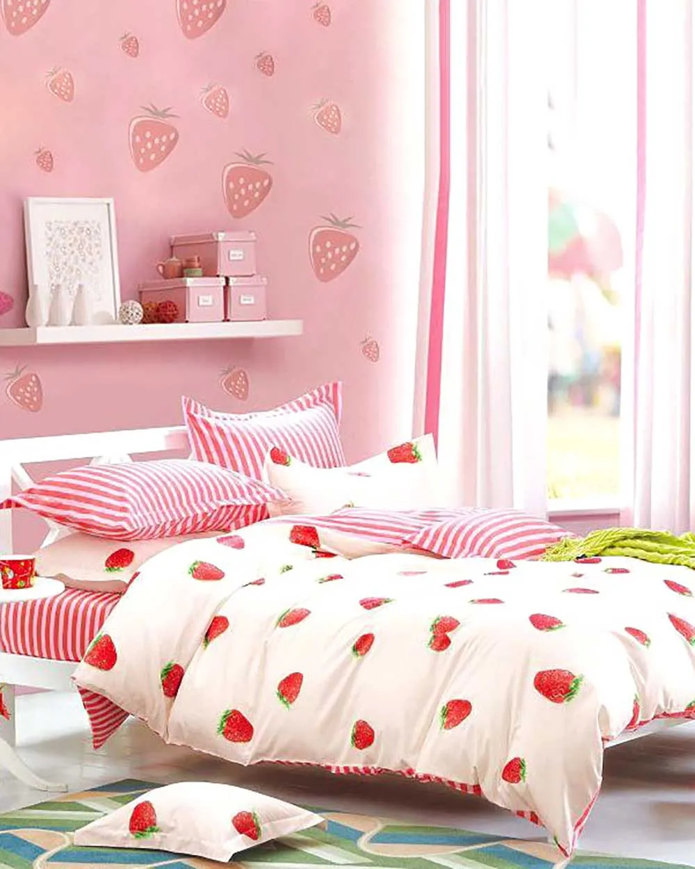 Bộ Chăn Ga Gối Cotton Trái Dâu