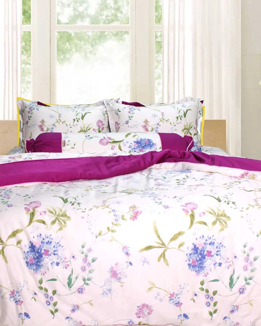 Bộ Chăn Ga Gối Tencel Hoa Xanh Tím