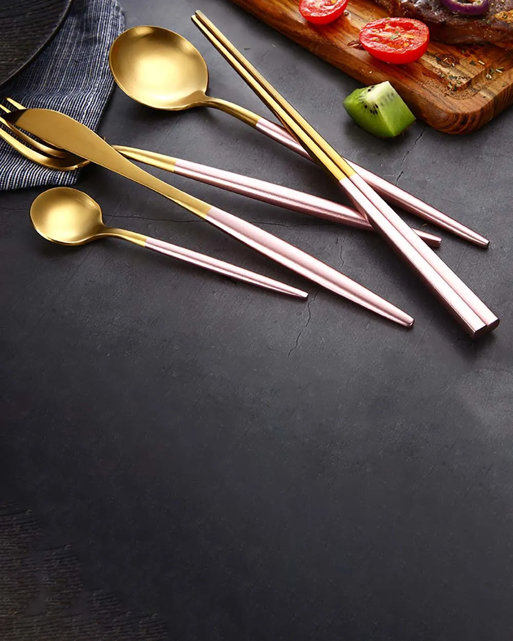 Bộ 2 Muỗng Đũa Món Á Inox Cán Hồng