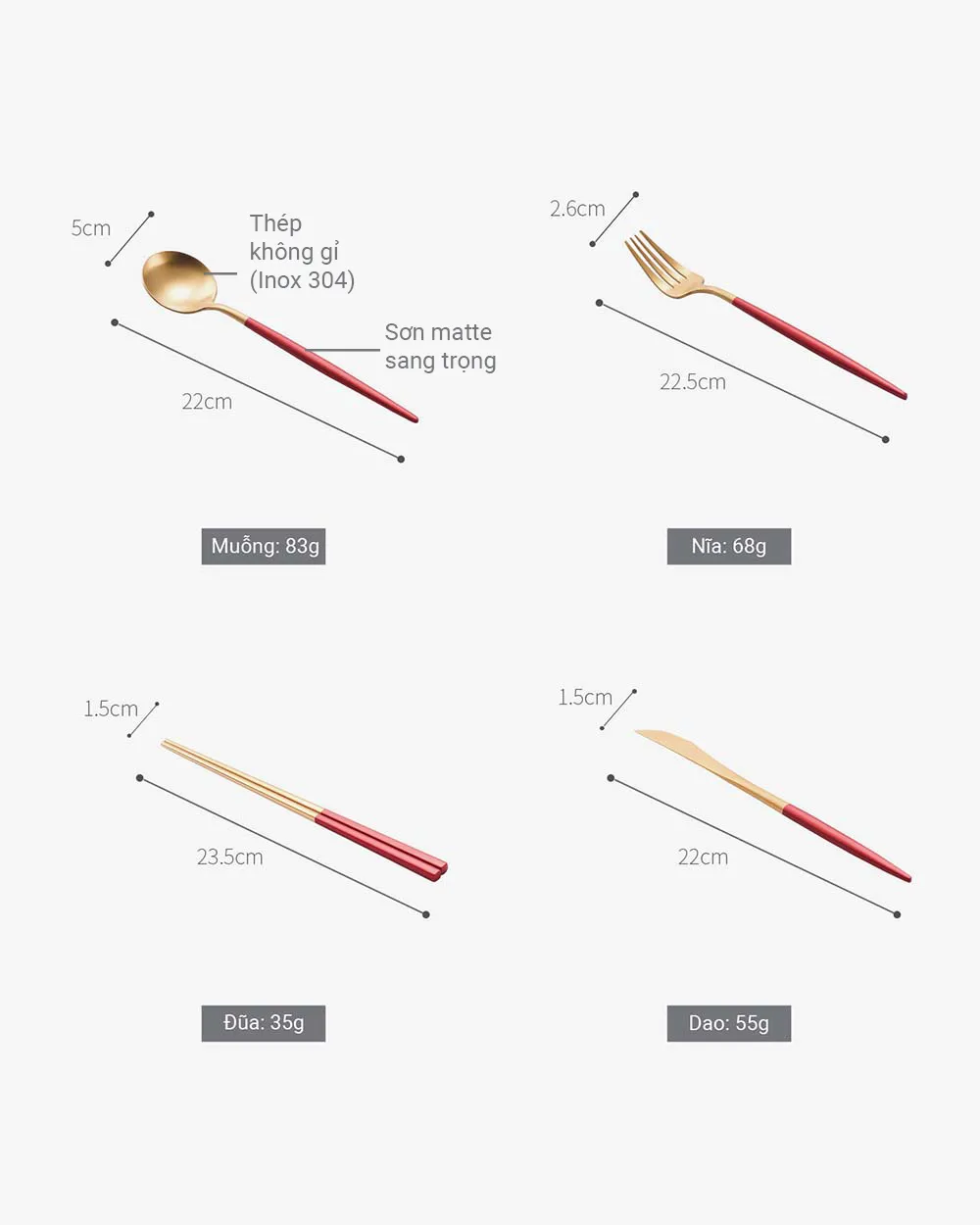 Bộ 2 Muỗng Nĩa Dân Văn Phòng Inox Cán Đỏ Bộ 2 Muỗng Nĩa Dân Văn Phòng Inox Cán Đỏ