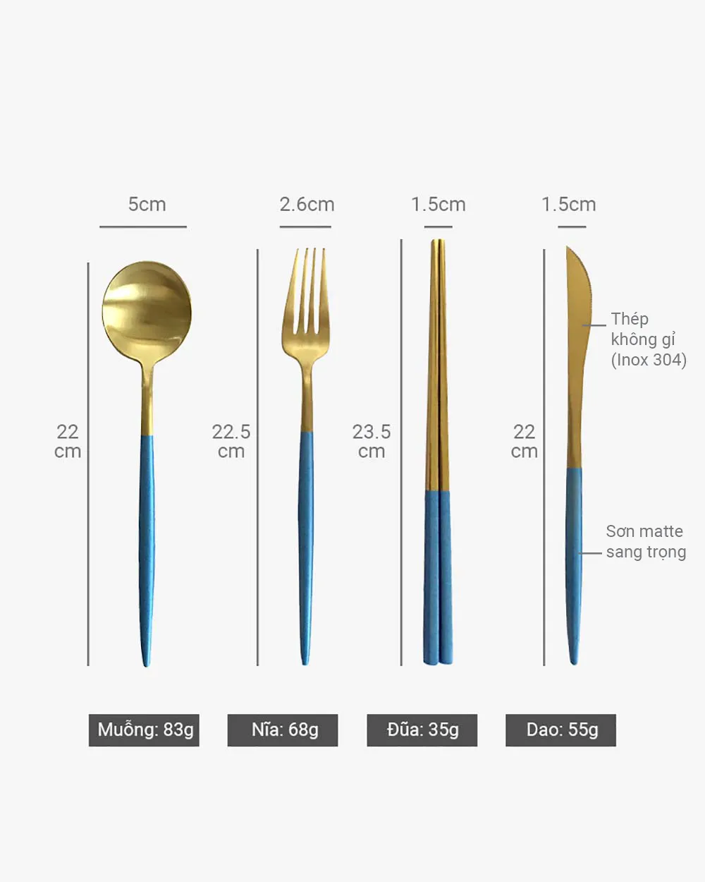 Bộ 2 Nĩa Dao Món Âu Inox Cán Xanh Trời
