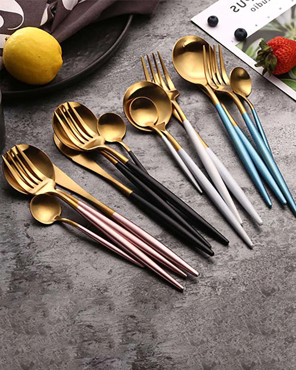 Bộ 4 Muỗng Nĩa Dao Đũa Inox Cán Xanh Trời