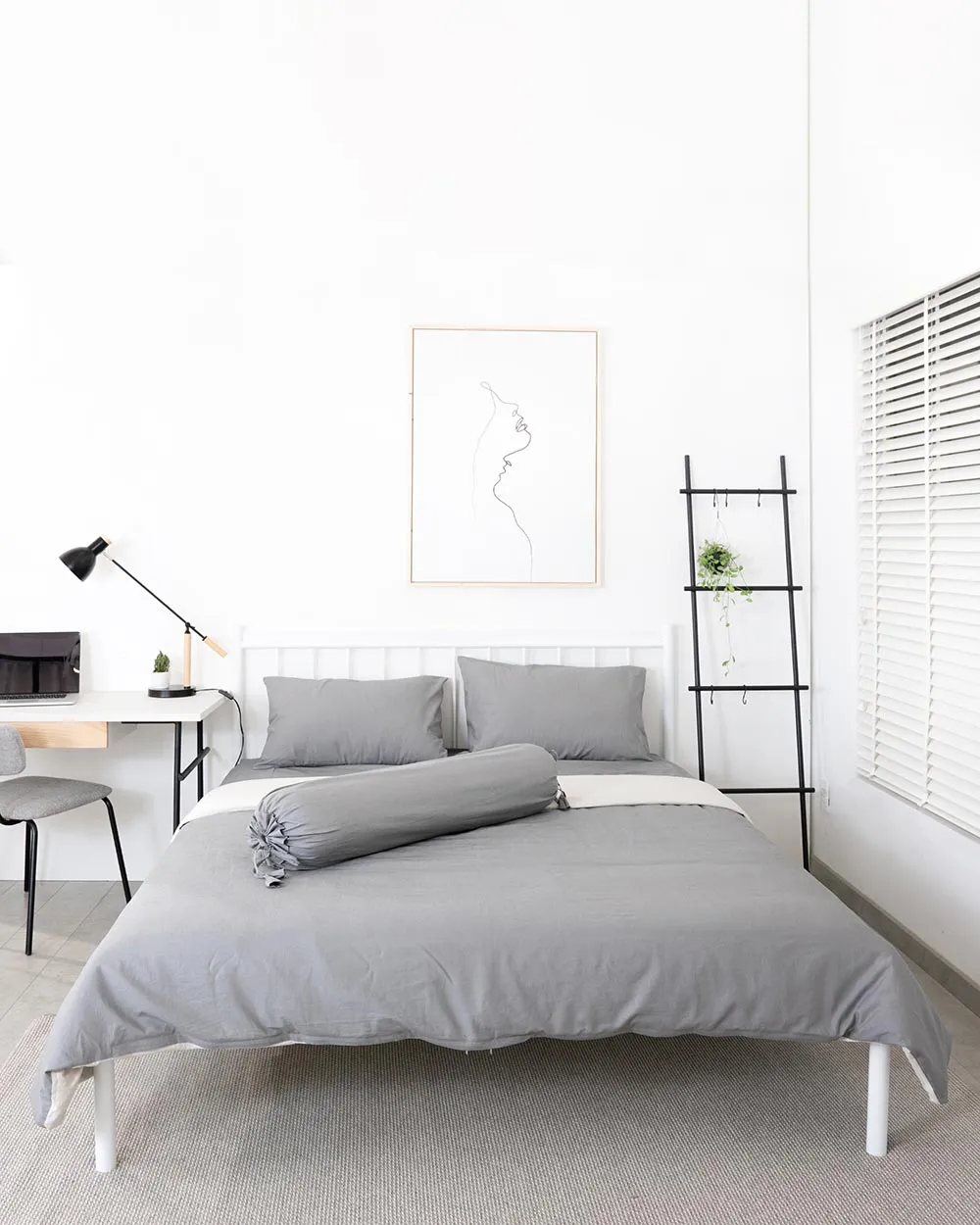 Combo 5 Phụ Kiện Giường Ngủ Linen Fika Xám
