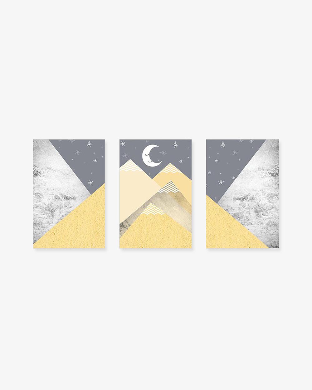 Bộ 3 Tranh Geometric Abstract Mountain Yellow