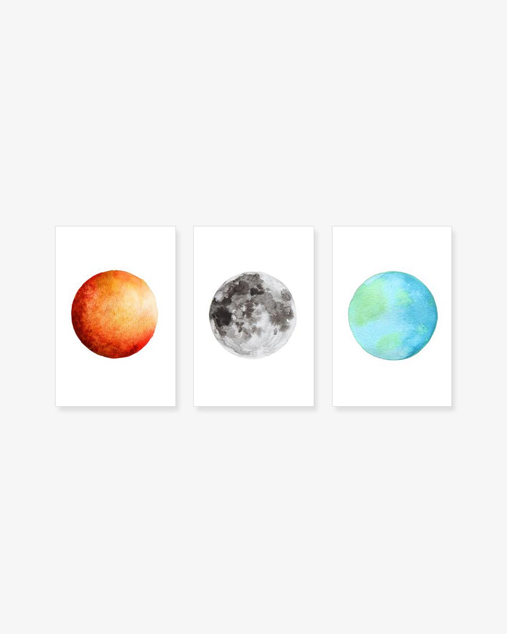 Bộ 3 Tranh Sun Moon Earth Watercolor