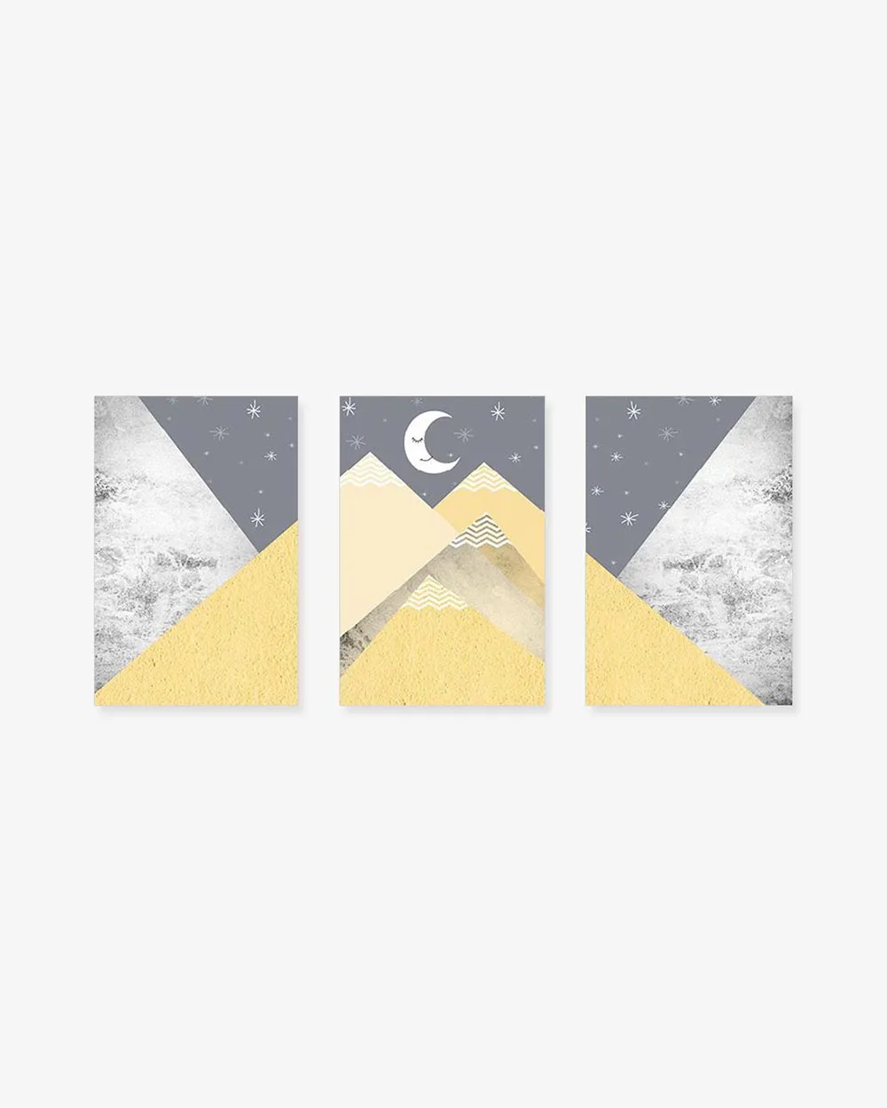 Bộ 3 Tranh Geometric Abstract Mountain Yellow