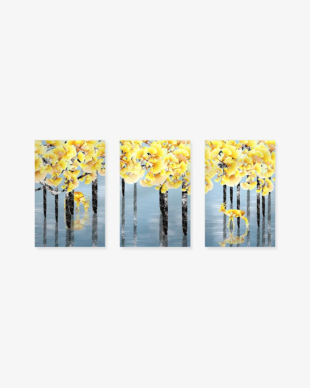 Bộ 3 Tranh Yellow Leaves Deer
