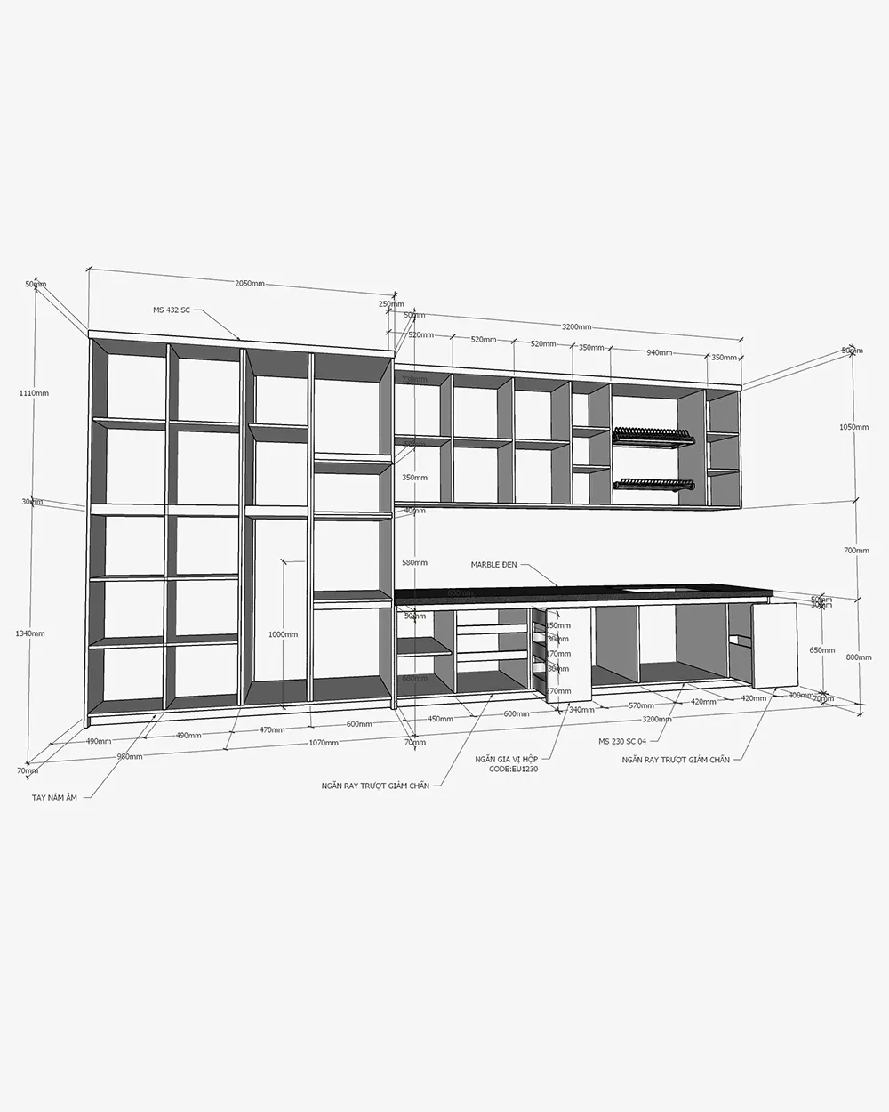 Bộ Nội Thất Phòng Bếp Chữ I + Đảo Bếp Phong Cách Đương Đại (13 Phần) Bộ Nội Thất Phòng Bếp Chữ I + Đảo Bếp Phong Cách Đương Đại (13 Phần)