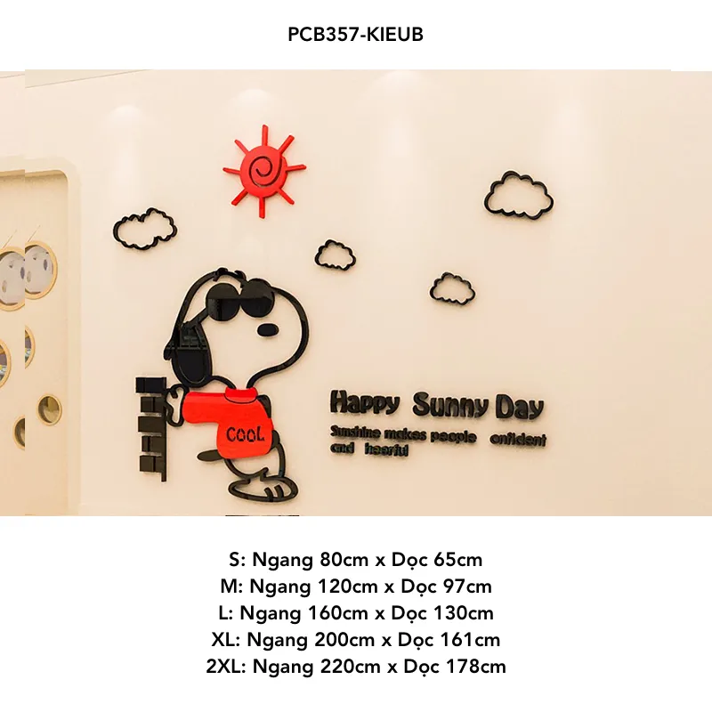Tranh Mica Dán Tường Hình Snoopy Sunny Day Kiểu B