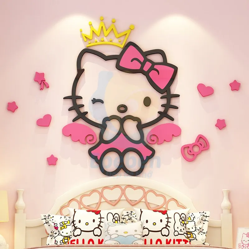 Tranh Dán Tường Mica 3D Khổ Lớn Hello Kitty Đôi Cánh Thiên Thần Kiểu 12