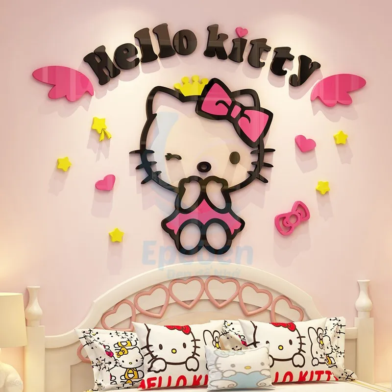 Tranh Dán Tường Mica 3D Khổ Lớn Hello Kitty Đôi Cánh Thiên Thần Kiểu 13