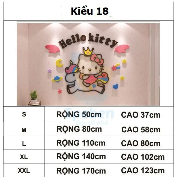 Tranh Dán Tường Mica 3D Khổ Lớn Hello Kitty Đôi Cánh Thiên Thần Kiểu 18