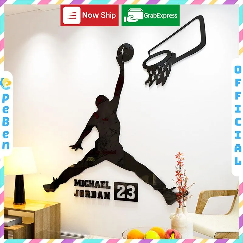Tranh Dán Tường Mica 3D Khổ Lớn Ngôi Sao Bóng Rổ NBA Michael Jordan Kiểu B