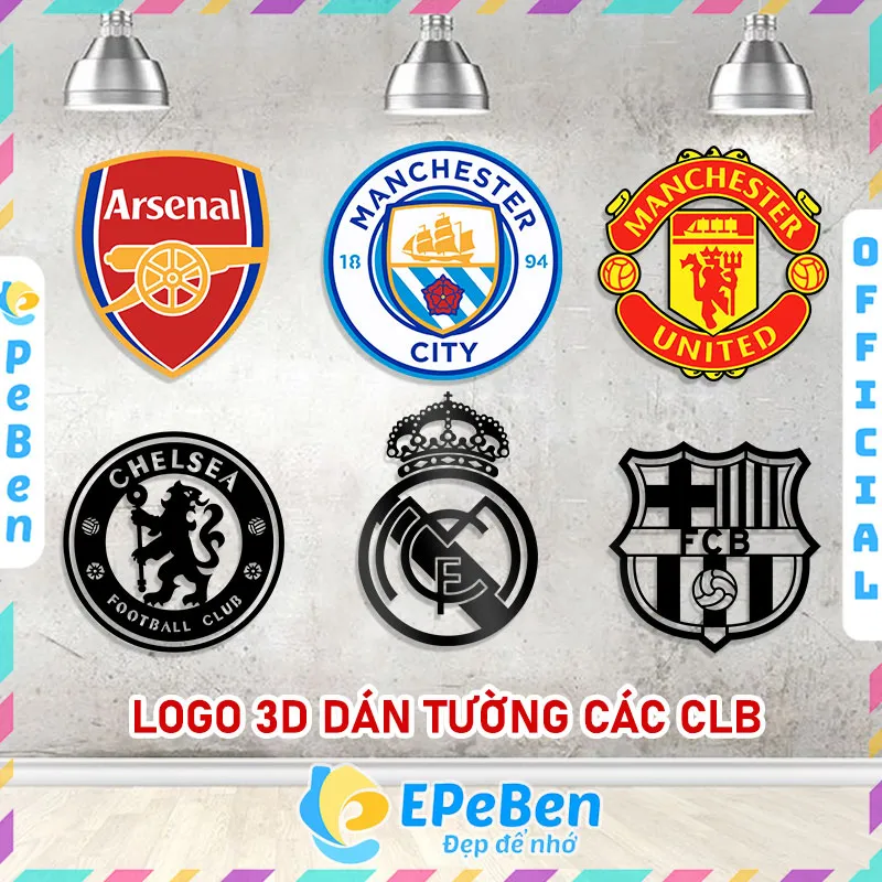 Tranh Dán Tường Mica 3D Logo Top Đội Tuyển CLB Bóng Đá